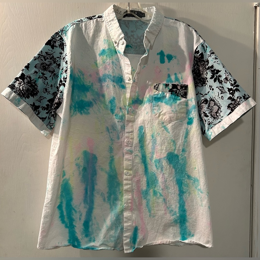 SSLR Multicolor Men's Shirt with Floral Sleeves Size L